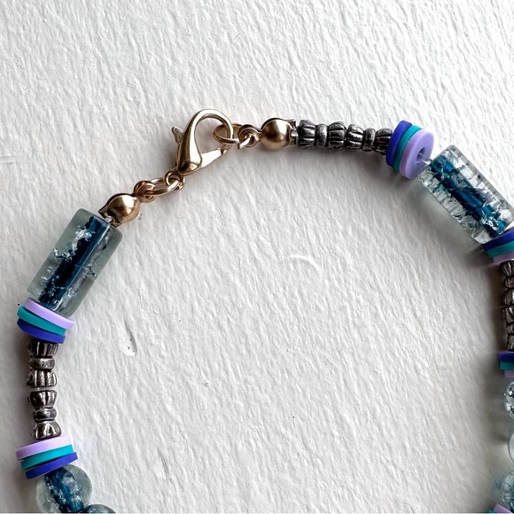 Clay bead bracelet colorful shiny pearl metel bead hand made - Picture 3 of 4